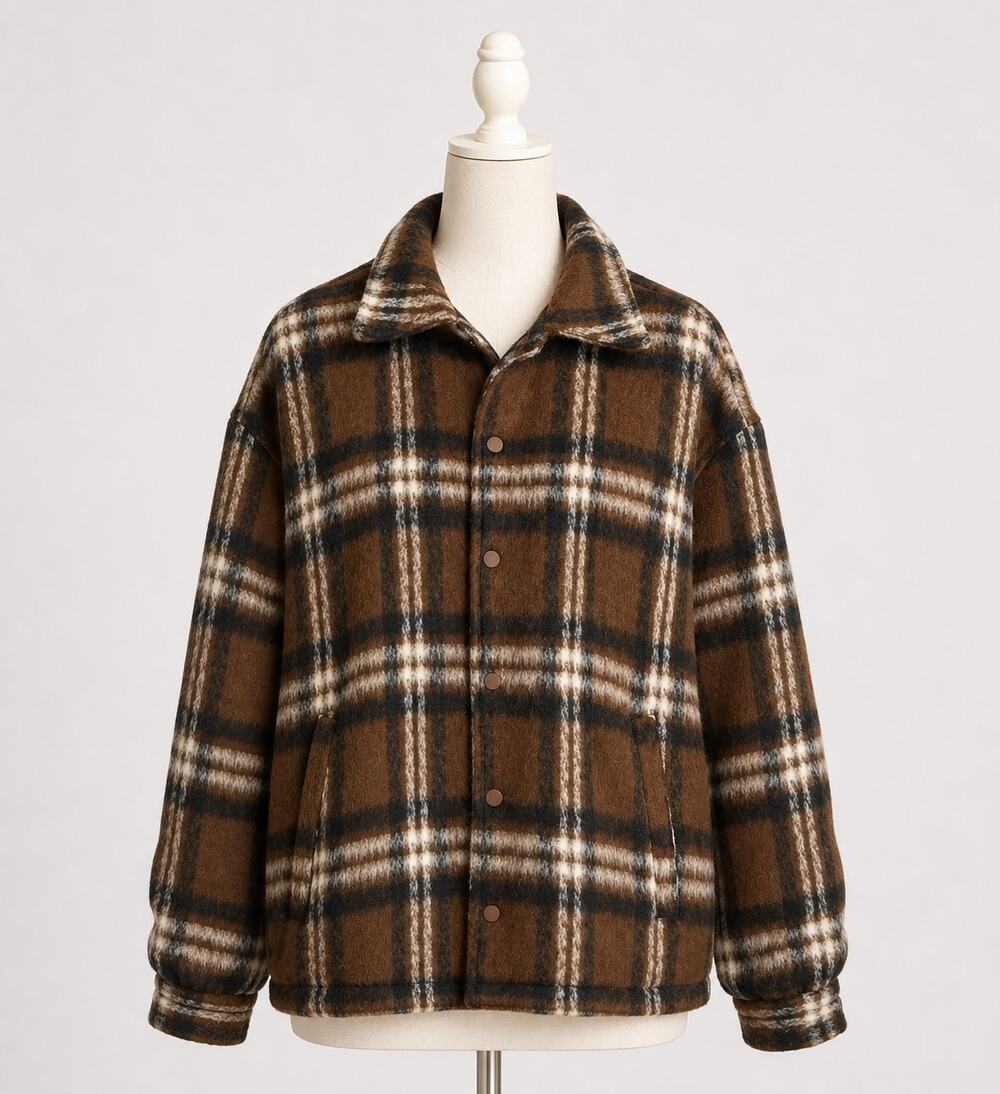 Brown and Black Plaid Coat Large Shacket Snap Maison Article